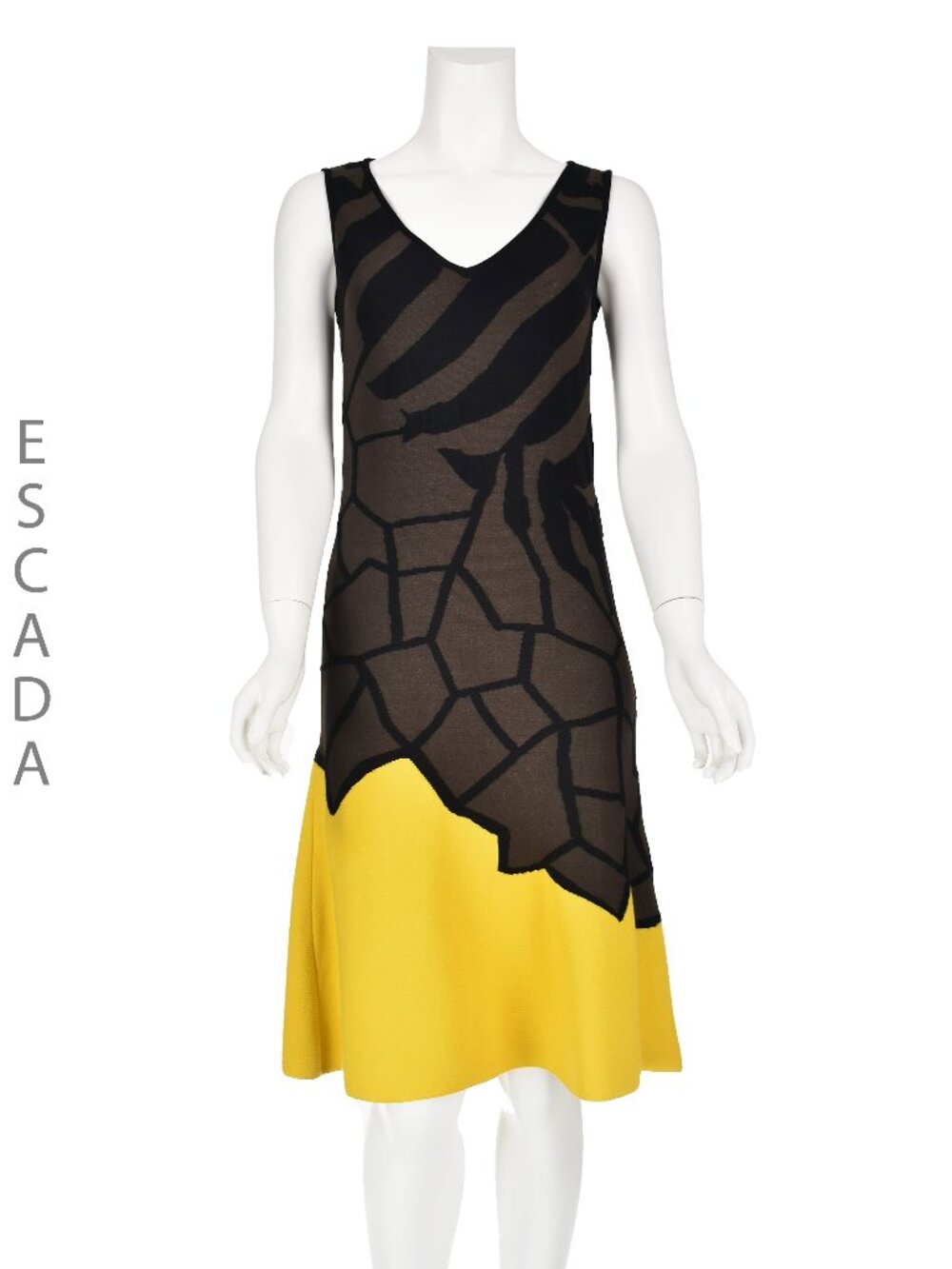 ESCADA Brown & Yellow Knit Fit & Flare Sleeveless Sheath Dress, SIZE Small 2-4